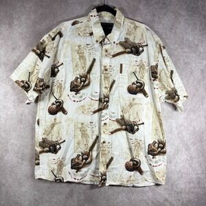 North River Button Down Shirt Mens XL White Baseball Graphic Short Sleeve Cotton